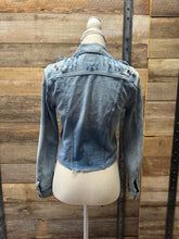 Load image into Gallery viewer, Distressed + Studded Denim Jacket