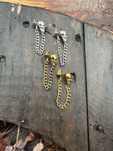 Load image into Gallery viewer, Skull Drop Chain Earrings • Gold