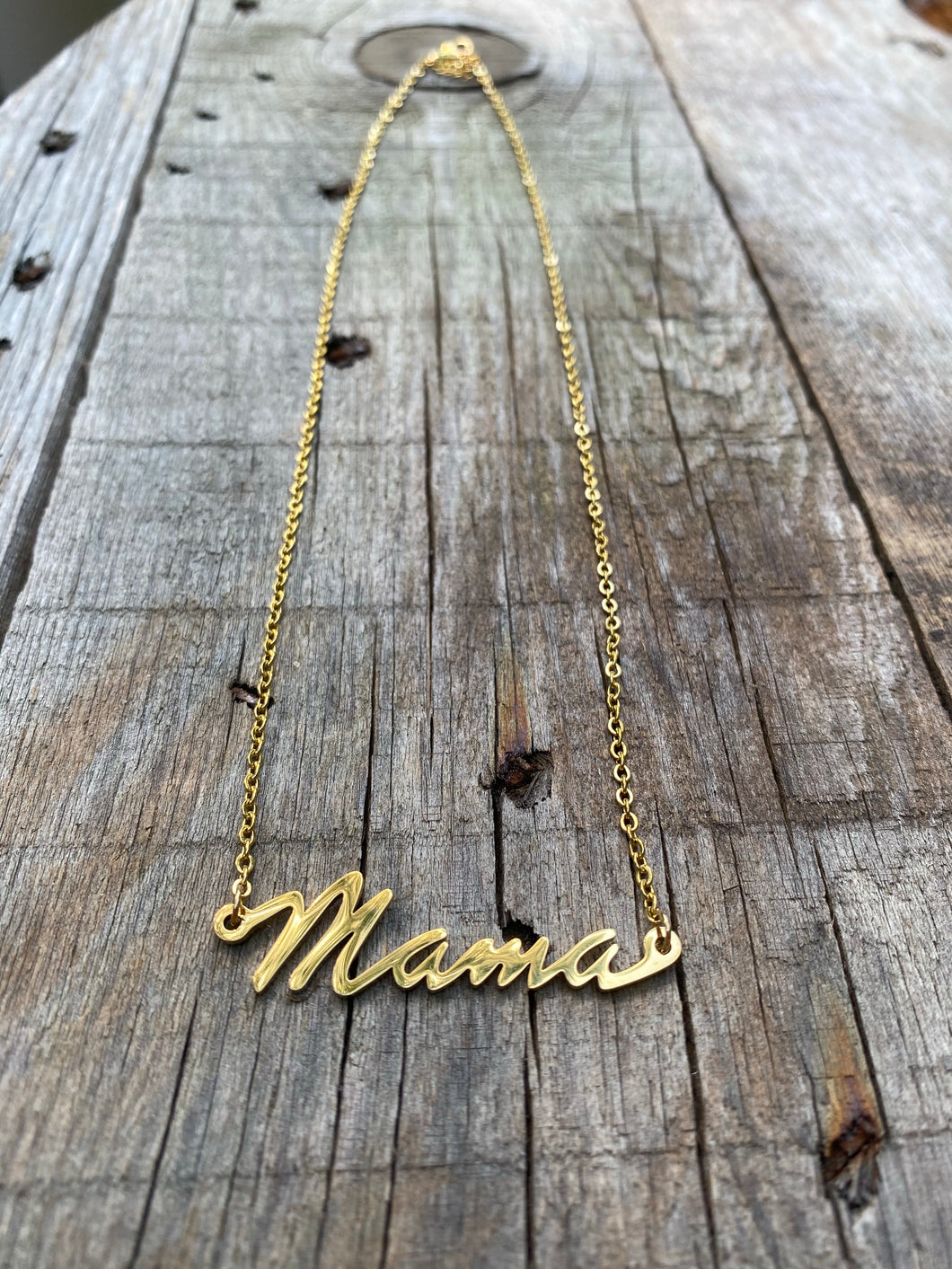 Mama Script Necklace • Gold