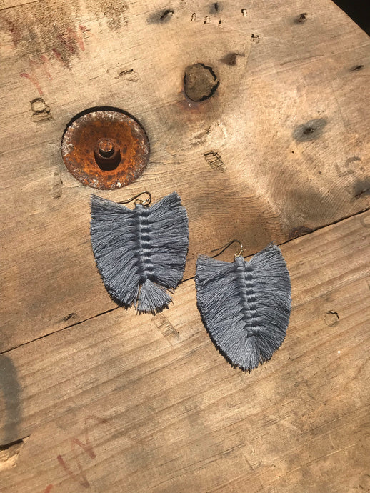 Macrame Leaf Earrings • Smokey Blue