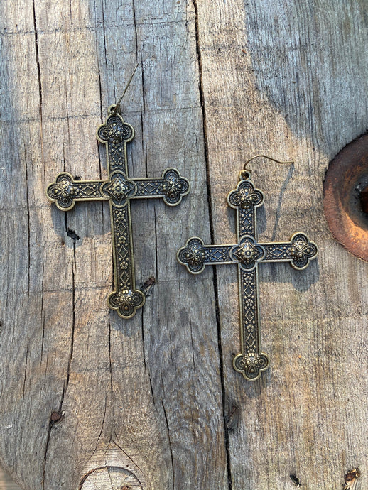 Never Alone Cross Earrings • Brass