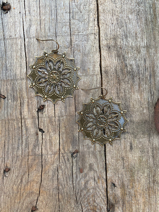 Flower Filigree Earrings • Brass