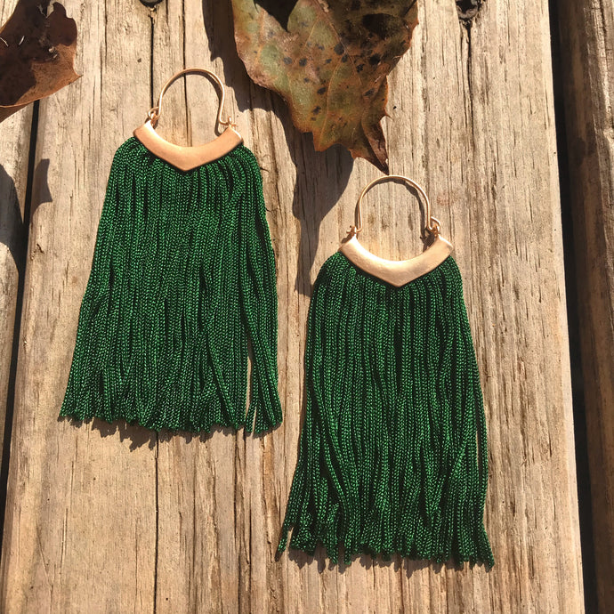 V Tassel Earrings • Forest Green