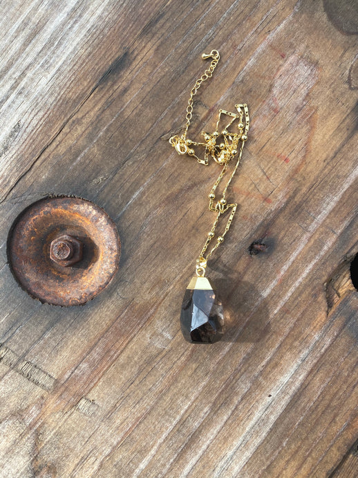 Smokey Quartz Necklace • Gold