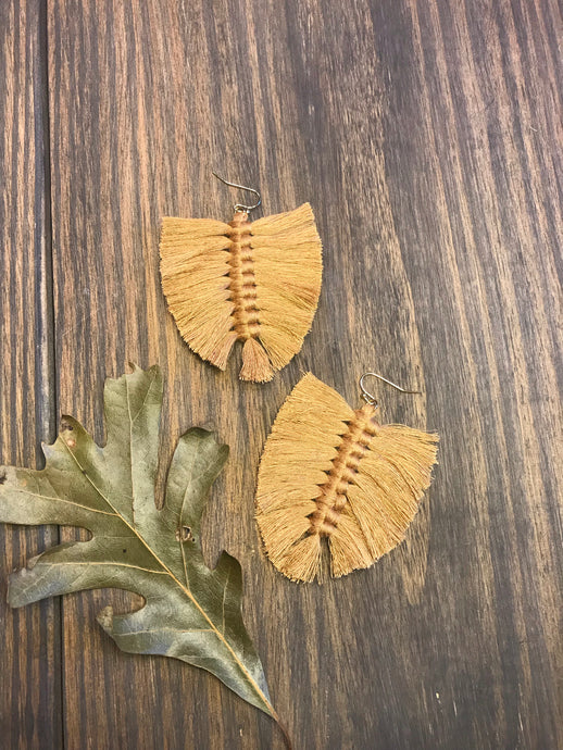 Macrame Leaf Earrings • Honey